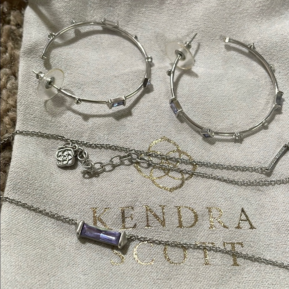 Kendra Scott Silver Geometric Hoop Earrings and necklace